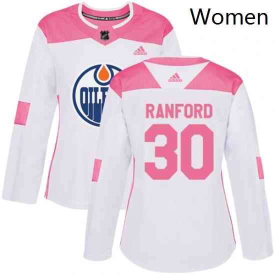 Womens Adidas Edmonton Oilers 30 Bill Ranford Authentic WhitePink Fashion NHL Jersey